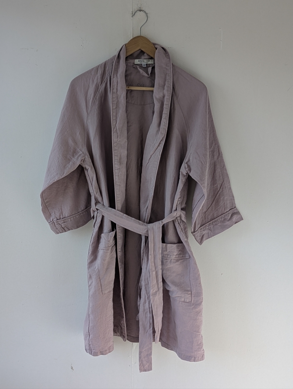 Serena & Lily Lavender 100% Linen Knee Length Lightweight Robe Size SM